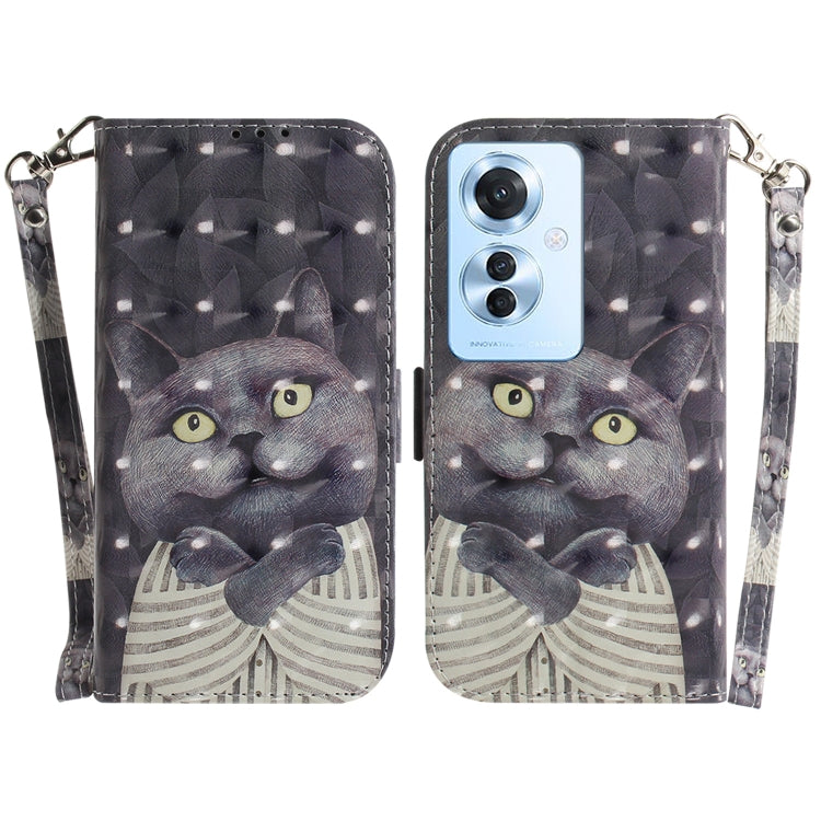 Custodia per telefono in pelle flip orizzontale colorata 3D, For OPPO Reno11 F Global, For OPPO Reno11 Global