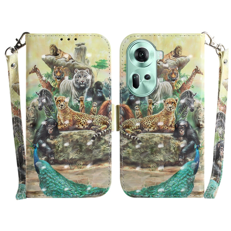 Custodia per telefono in pelle flip orizzontale colorata 3D, For OPPO Reno11 F Global, For OPPO Reno11 Global