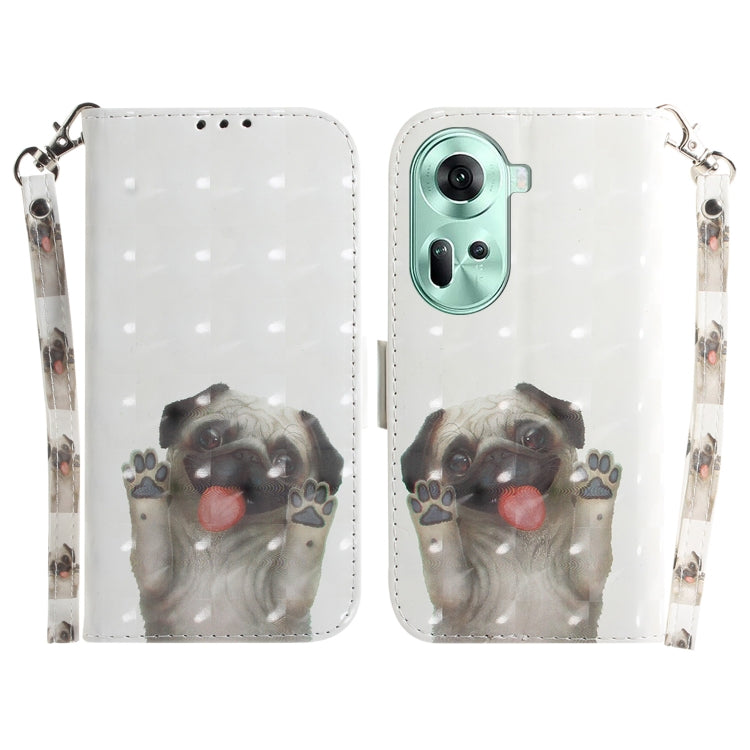 Custodia per telefono in pelle flip orizzontale colorata 3D, For OPPO Reno11 F Global, For OPPO Reno11 Global