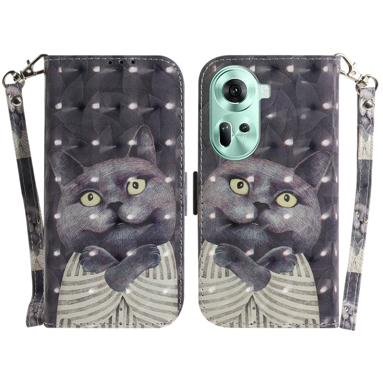 Custodia per telefono in pelle flip orizzontale colorata 3D, For OPPO Reno11 F Global, For OPPO Reno11 Global