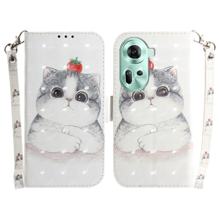 Custodia per telefono in pelle flip orizzontale colorata 3D, For OPPO Reno11 F Global, For OPPO Reno11 Global