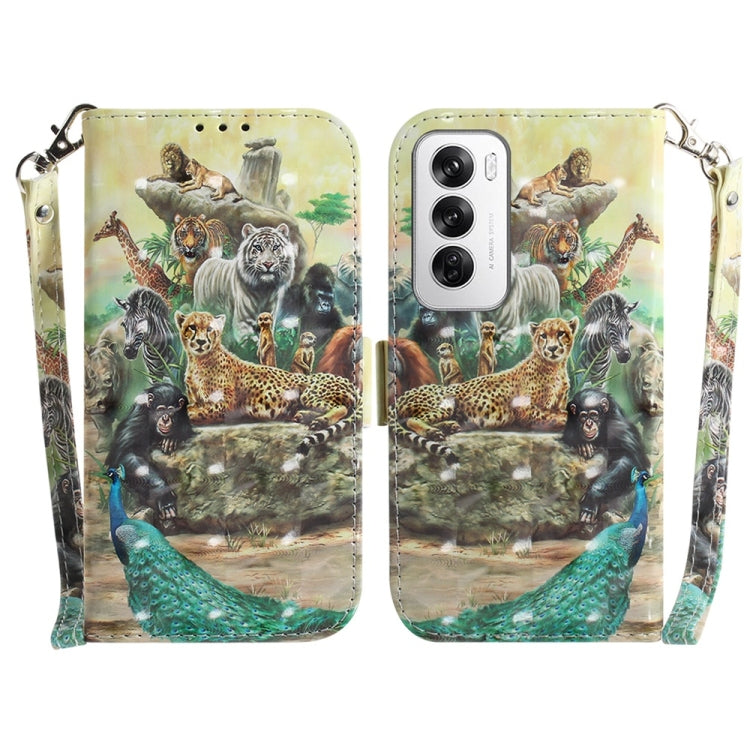 Custodia per telefono in pelle flip orizzontale colorata 3D, For OPPO Reno12 Pro 5G Global, For OPPO Reno12 5G Global