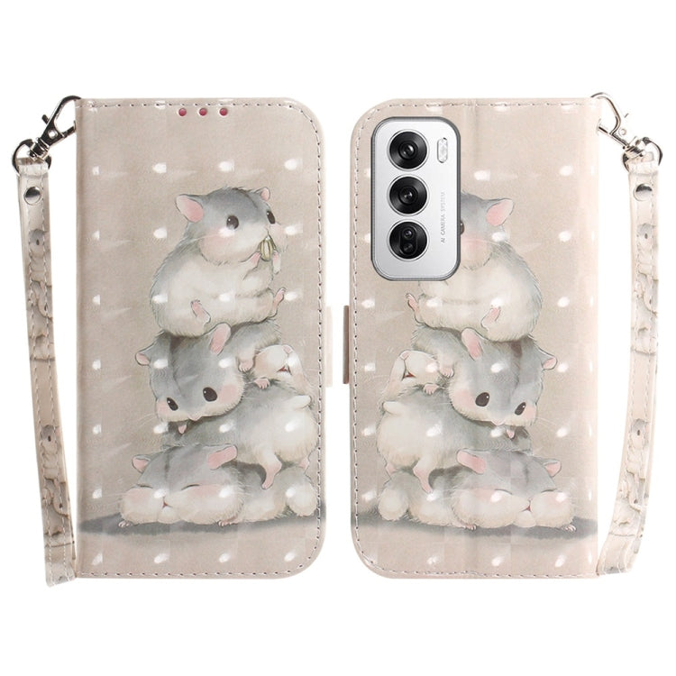 Custodia per telefono in pelle flip orizzontale colorata 3D, For OPPO Reno12 Pro 5G Global, For OPPO Reno12 5G Global