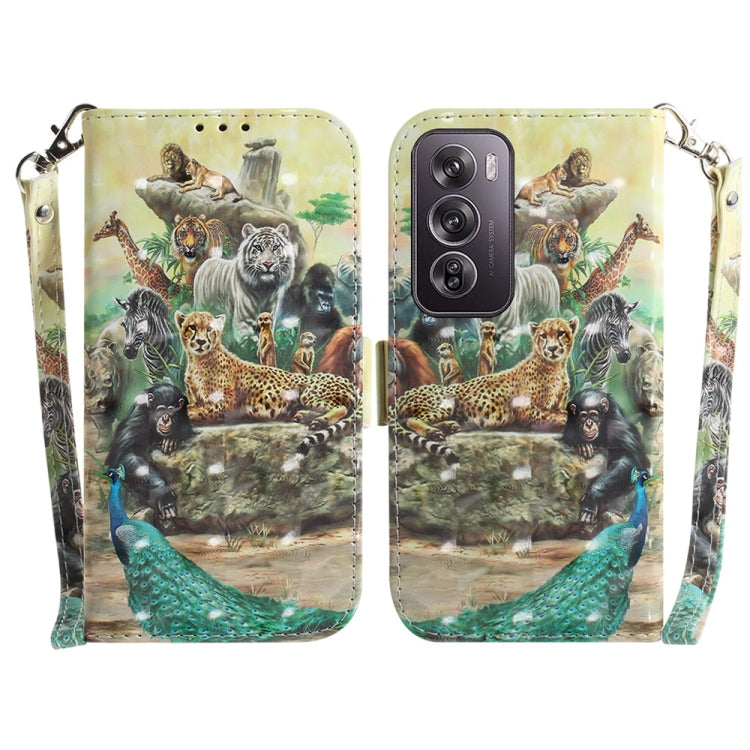 Custodia per telefono in pelle flip orizzontale colorata 3D, For OPPO Reno12 Pro 5G Global, For OPPO Reno12 5G Global