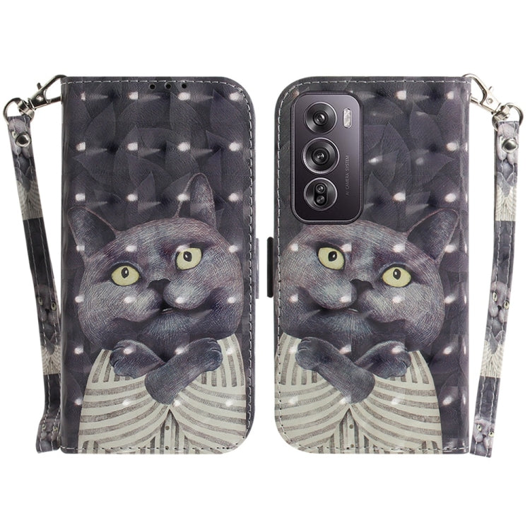 Custodia per telefono in pelle flip orizzontale colorata 3D, For OPPO Reno12 Pro 5G Global, For OPPO Reno12 5G Global