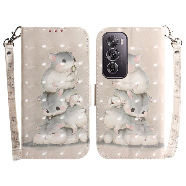Custodia per telefono in pelle flip orizzontale colorata 3D, For OPPO Reno12 Pro 5G Global, For OPPO Reno12 5G Global