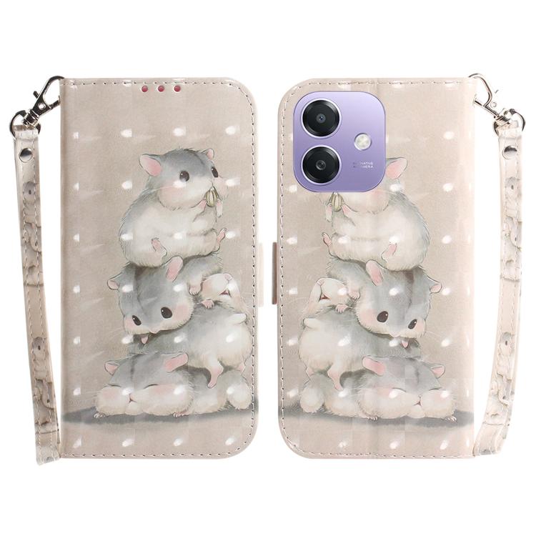 Custodia per telefono in pelle flip orizzontale colorata 3D, For OPPO A5x 5G / A3 4G / 5G / A3x 4G / 5G, For OPPO Reno12 F 5G