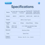 ORICO AM2C3-2SN Custodia SSD M.2 NVME + SATA a doppio alloggiamento, AM2C3-2SN