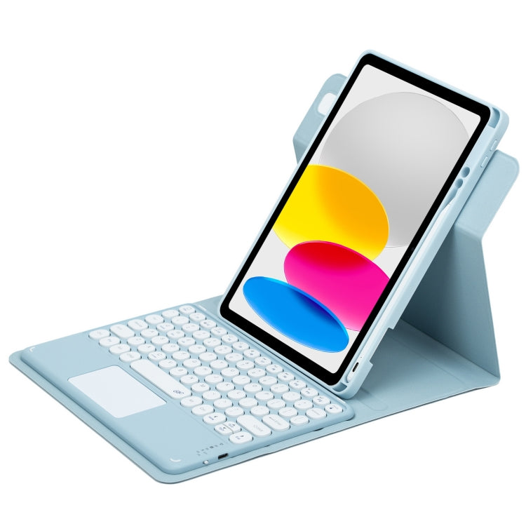 Custodia in pelle per tastiera Bluetooth girevole a 360 gradi con pulsante rotondo con touchpad, For iPad 10th Gen 10.9 2022, For iPad Air 2022 / iPad Pro 11 2021, For iPad 10.2 2021 / Air 2019