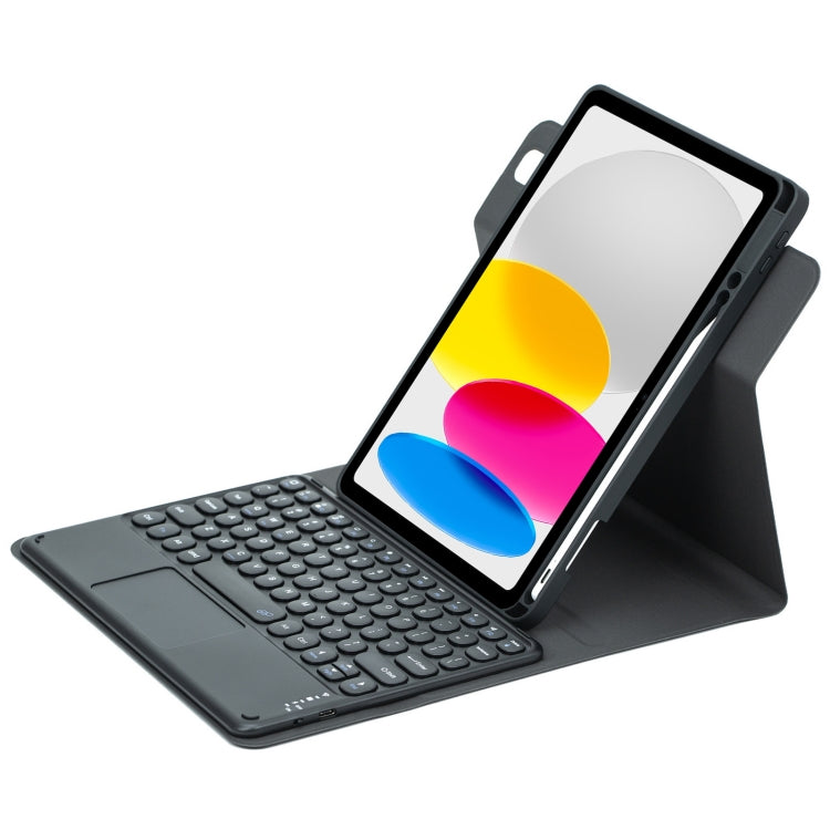 Custodia in pelle per tastiera Bluetooth girevole a 360 gradi con pulsante rotondo con touchpad, For iPad 10th Gen 10.9 2022, For iPad Air 2022 / iPad Pro 11 2021, For iPad 10.2 2021 / Air 2019