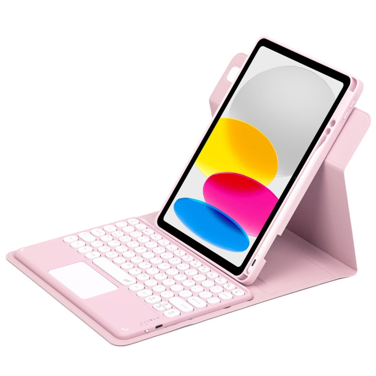 Custodia in pelle per tastiera Bluetooth girevole a 360 gradi con pulsante rotondo con touchpad, For iPad 10th Gen 10.9 2022, For iPad Air 2022 / iPad Pro 11 2021, For iPad 10.2 2021 / Air 2019