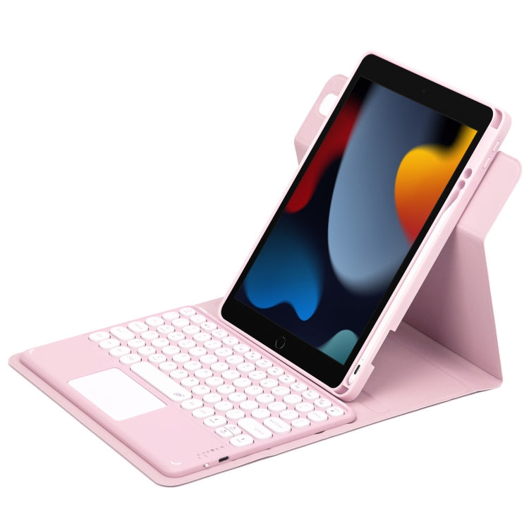 Custodia in pelle per tastiera Bluetooth girevole a 360 gradi con pulsante rotondo con touchpad, For iPad 10th Gen 10.9 2022, For iPad Air 2022 / iPad Pro 11 2021, For iPad 10.2 2021 / Air 2019