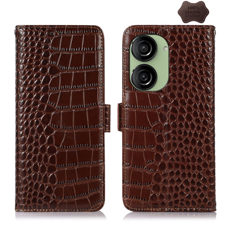 Custodia per telefono in pelle di vacchetta di coccodrillo, For Asus ZenFone 10 / ZenFone 9