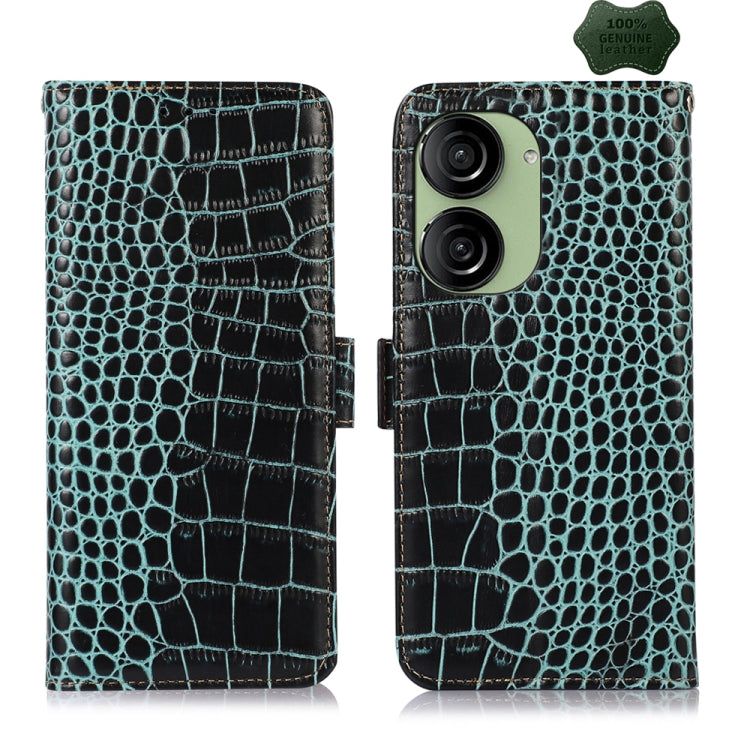 Custodia per telefono in pelle di vacchetta di coccodrillo, For Asus ZenFone 10 / ZenFone 9