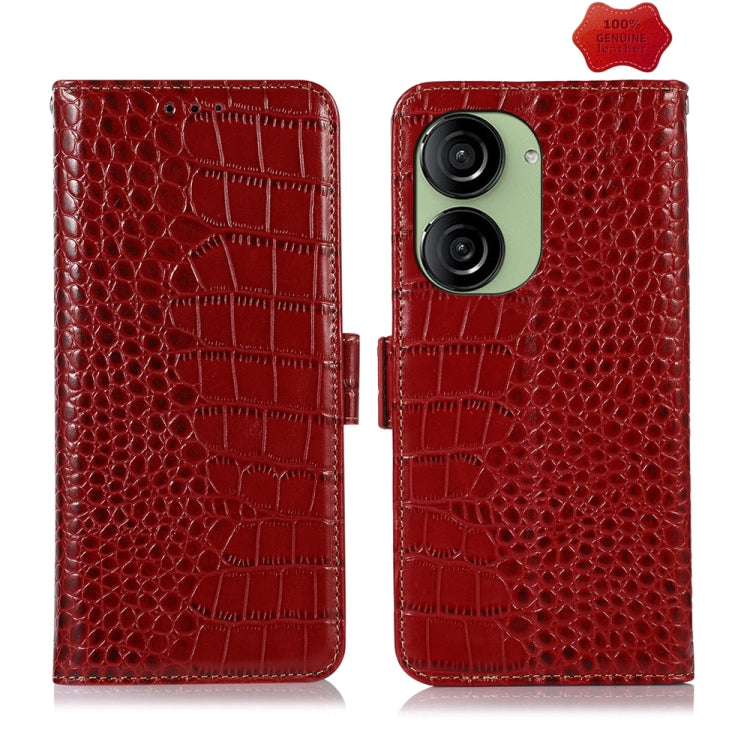 Custodia per telefono in pelle di vacchetta di coccodrillo, For Asus ZenFone 10 / ZenFone 9