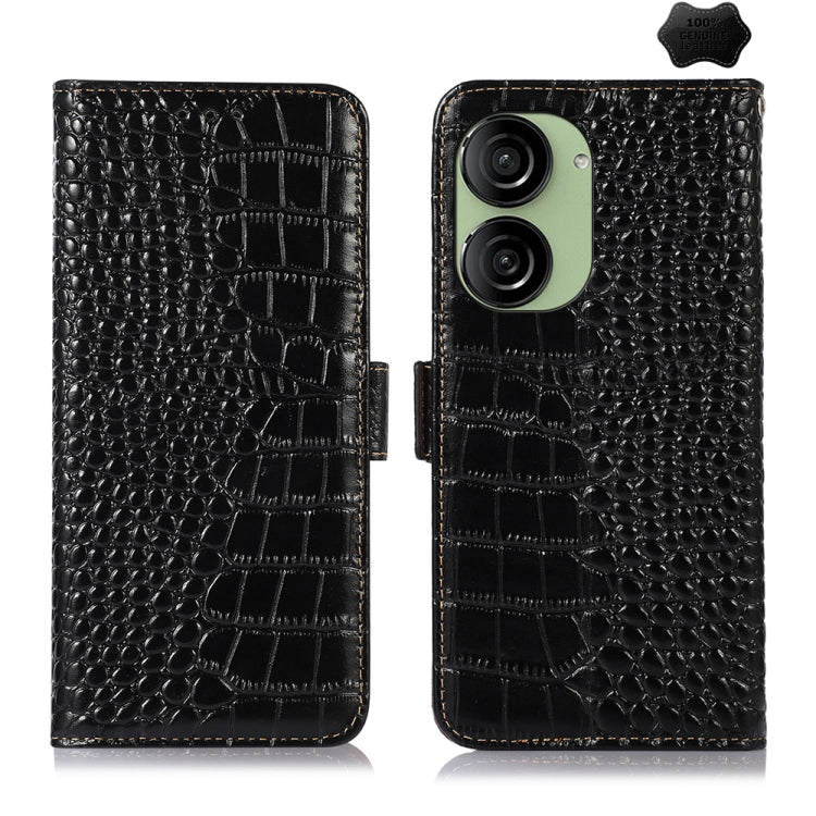 Custodia per telefono in pelle di vacchetta di coccodrillo, For Asus ZenFone 10 / ZenFone 9