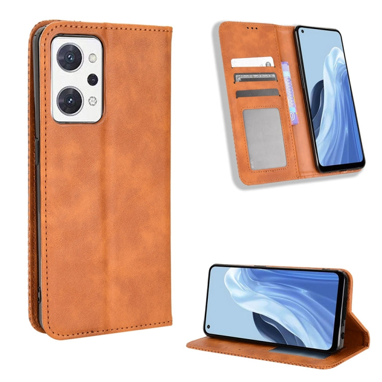 Custodia per telefono in pelle con trama retrò con fibbia magnetica, For OPPO Reno9 A / Reno7 A