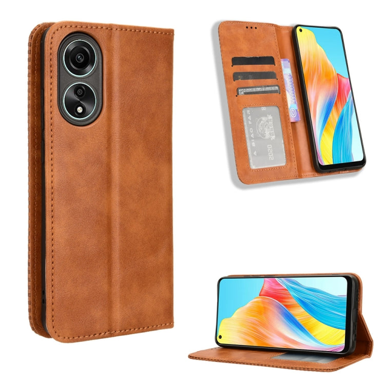 Custodia per telefono in pelle con trama retrò con fibbia magnetica, For OPPO A38 4G / A18 4G, For OPPO A2 Pro 5G, For OPPO A58 4G, For OPPO Reno10 Global, For OPPO A78 4G, For OPPO Find X8 Pro
