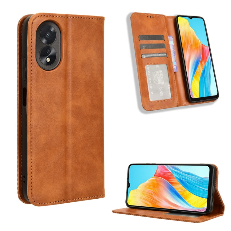 Custodia per telefono in pelle con trama retrò con fibbia magnetica, For OPPO A38 4G / A18 4G, For OPPO A2 Pro 5G, For OPPO A58 4G, For OPPO Reno10 Global, For OPPO A78 4G, For OPPO Find X8 Pro