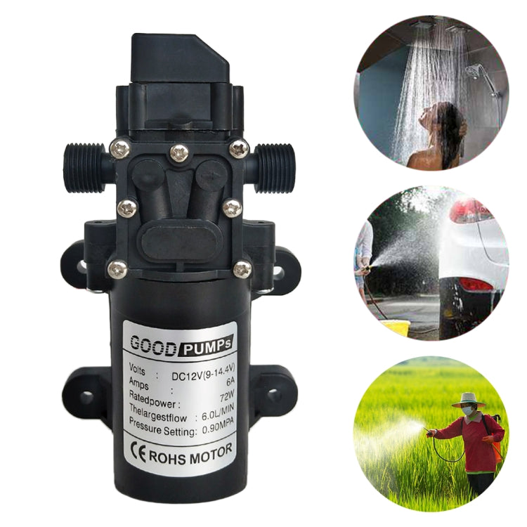 Pompa autoadescante 12V 72W Pompa ad acqua ad alta pressione per lavaggio auto a membrana intelligente, Single Thread (Flat Mouth 18mm), Double Thread (Double Flat Mouth 18mm)