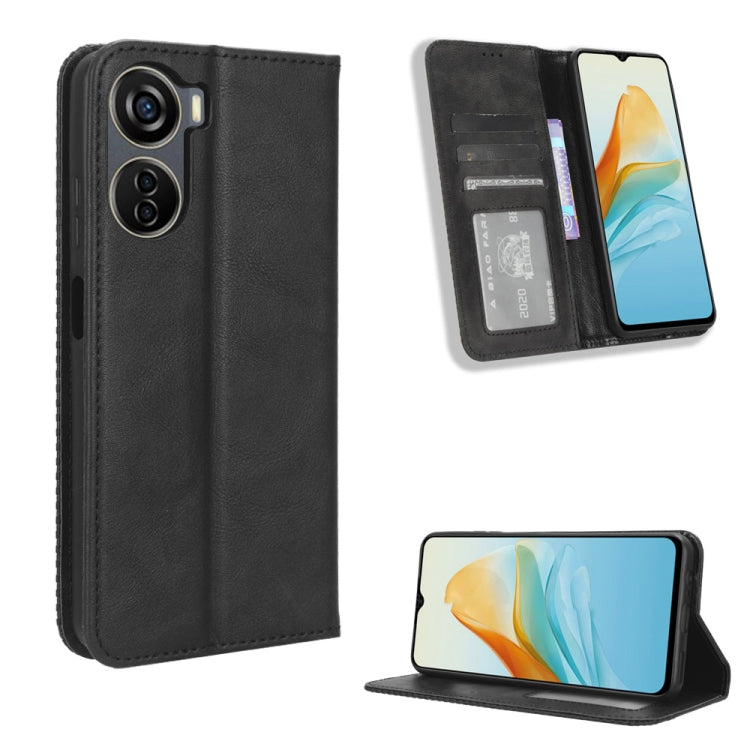 Custodia per telefono in pelle con trama retrò con fibbia magnetica, For ZTE Axon 40 Lite