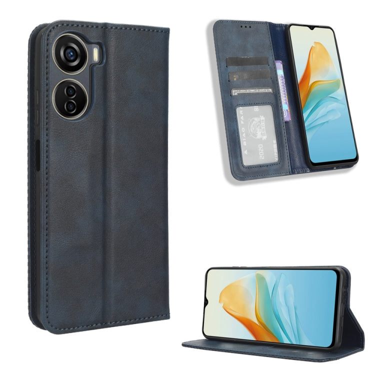 Custodia per telefono in pelle con trama retrò con fibbia magnetica, For ZTE Axon 40 Lite