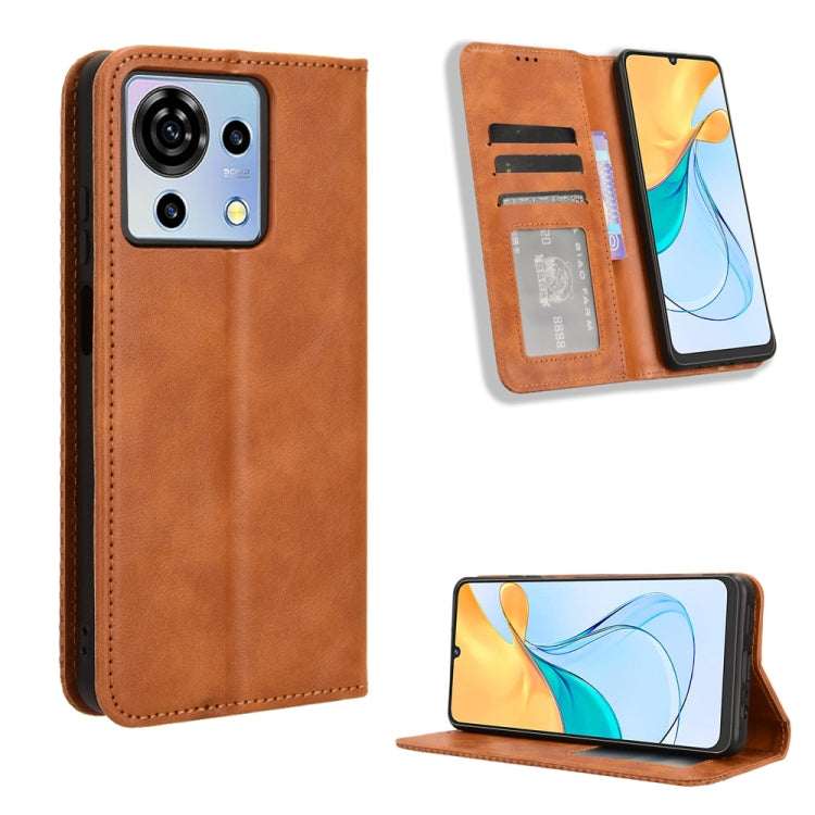Custodia per telefono in pelle con trama retrò con fibbia magnetica, For ZTE nubia Red Magic 9 Pro, For ZTE Blade A73 5G, For ZTE Blade  V50 Vita 4G, For ZTE Blade A53 Pro, For ZTE nubia Z50S Pro, For ZTE Blade L220