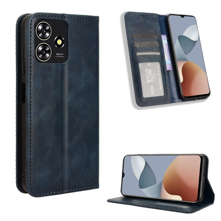 Custodia per telefono in pelle con trama retrò con fibbia magnetica, For ZTE nubia Neo 2, For ZTE Blade A34, For ZTE Libero 5G IV, For ZTE nubia Z60 Ultra, For ZTE Blade A54, For ZTE Blade A73 4G