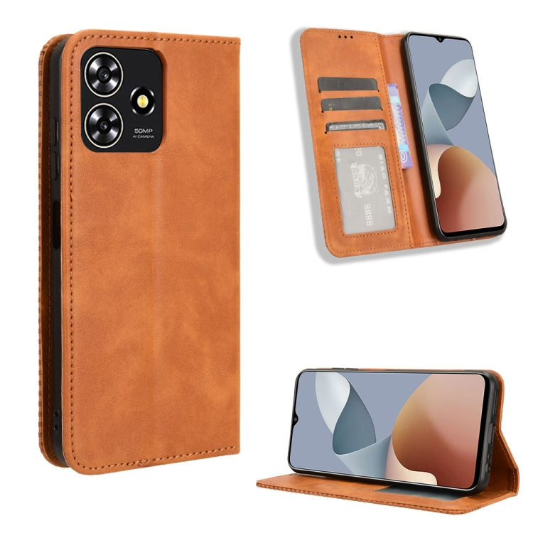 Custodia per telefono in pelle con trama retrò con fibbia magnetica, For ZTE nubia Neo 2, For ZTE Blade A34, For ZTE Libero 5G IV, For ZTE nubia Z60 Ultra, For ZTE Blade A54, For ZTE Blade A73 4G
