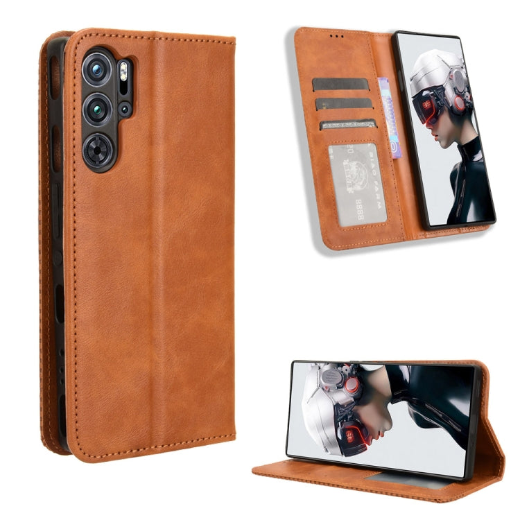 Custodia per telefono in pelle con trama retrò con fibbia magnetica, For ZTE nubia Red Magic 9 Pro, For ZTE Blade A73 5G, For ZTE Blade  V50 Vita 4G, For ZTE Blade A53 Pro, For ZTE nubia Z50S Pro, For ZTE Blade L220