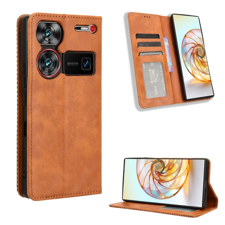 Custodia per telefono in pelle con trama retrò con fibbia magnetica, For ZTE nubia Neo 2, For ZTE Blade A34, For ZTE Libero 5G IV, For ZTE nubia Z60 Ultra, For ZTE Blade A54, For ZTE Blade A73 4G