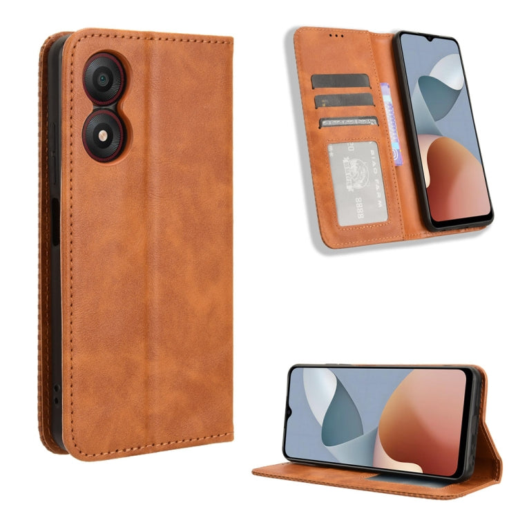 Custodia per telefono in pelle con trama retrò con fibbia magnetica, For ZTE nubia Neo 2, For ZTE Blade A34, For ZTE Libero 5G IV, For ZTE nubia Z60 Ultra, For ZTE Blade A54, For ZTE Blade A73 4G