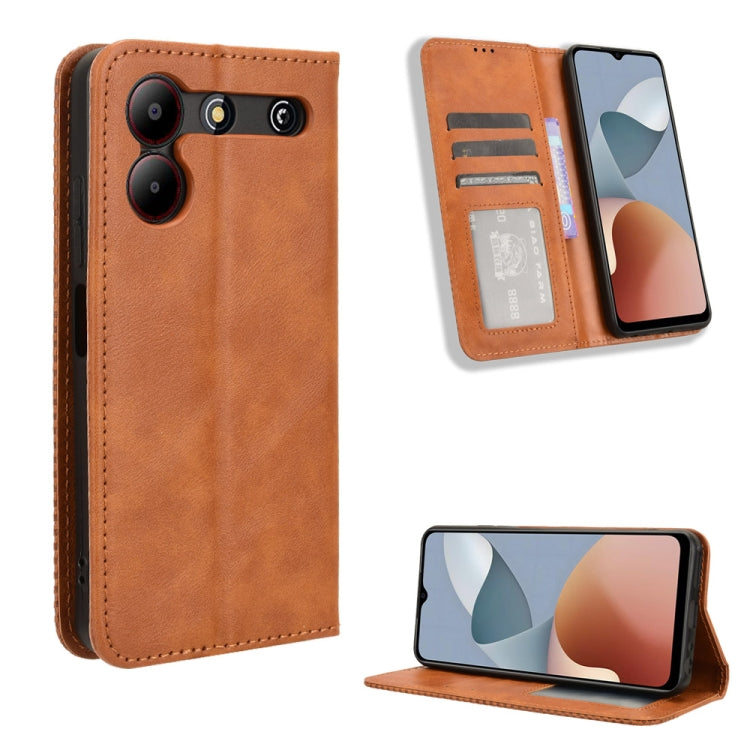 Custodia per telefono in pelle con trama retrò con fibbia magnetica, For ZTE nubia Neo 2, For ZTE Blade A34, For ZTE Libero 5G IV, For ZTE nubia Z60 Ultra, For ZTE Blade A54, For ZTE Blade A73 4G