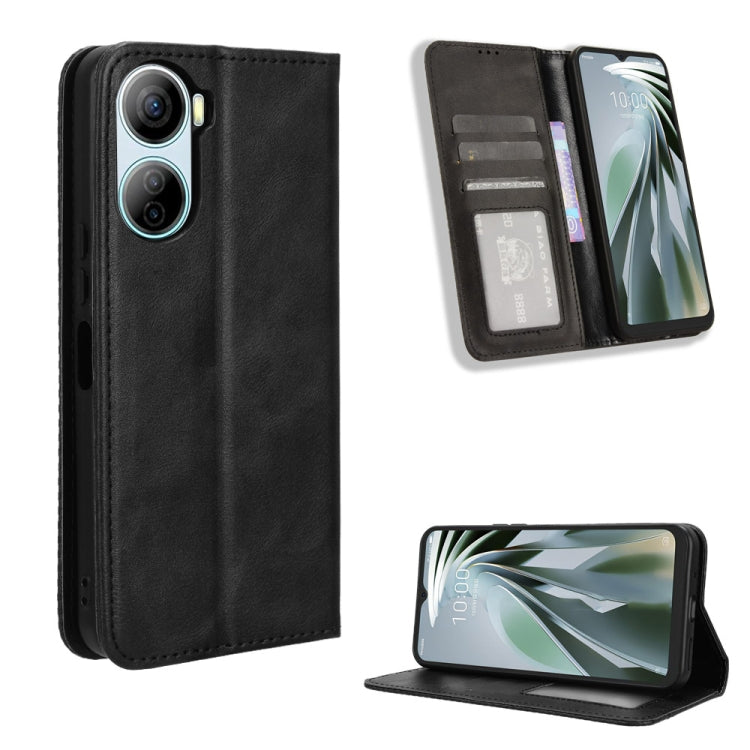 Custodia per telefono in pelle con trama retrò con fibbia magnetica, For ZTE nubia Neo 2, For ZTE Blade A34, For ZTE Libero 5G IV, For ZTE nubia Z60 Ultra, For ZTE Blade A54, For ZTE Blade A73 4G