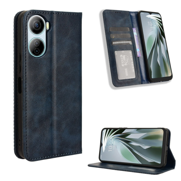 Custodia per telefono in pelle con trama retrò con fibbia magnetica, For ZTE nubia Neo 2, For ZTE Blade A34, For ZTE Libero 5G IV, For ZTE nubia Z60 Ultra, For ZTE Blade A54, For ZTE Blade A73 4G