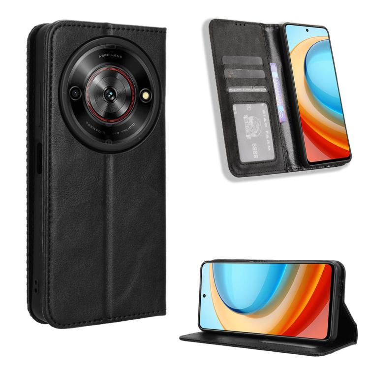 Custodia per telefono in pelle con trama retrò con fibbia magnetica, For ZTE Blade A35 Lite, For ZTE Blade V70 4G, For ZTE nubia Red Magic 10 Pro / 10 Pro+, For ZTE Blade V60 Design, For ZTE Blade A75 5G, For ZTE Blade A75 4G