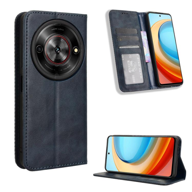 Custodia per telefono in pelle con trama retrò con fibbia magnetica, For ZTE Blade A35 Lite, For ZTE Blade V70 4G, For ZTE nubia Red Magic 10 Pro / 10 Pro+, For ZTE Blade V60 Design, For ZTE Blade A75 5G, For ZTE Blade A75 4G