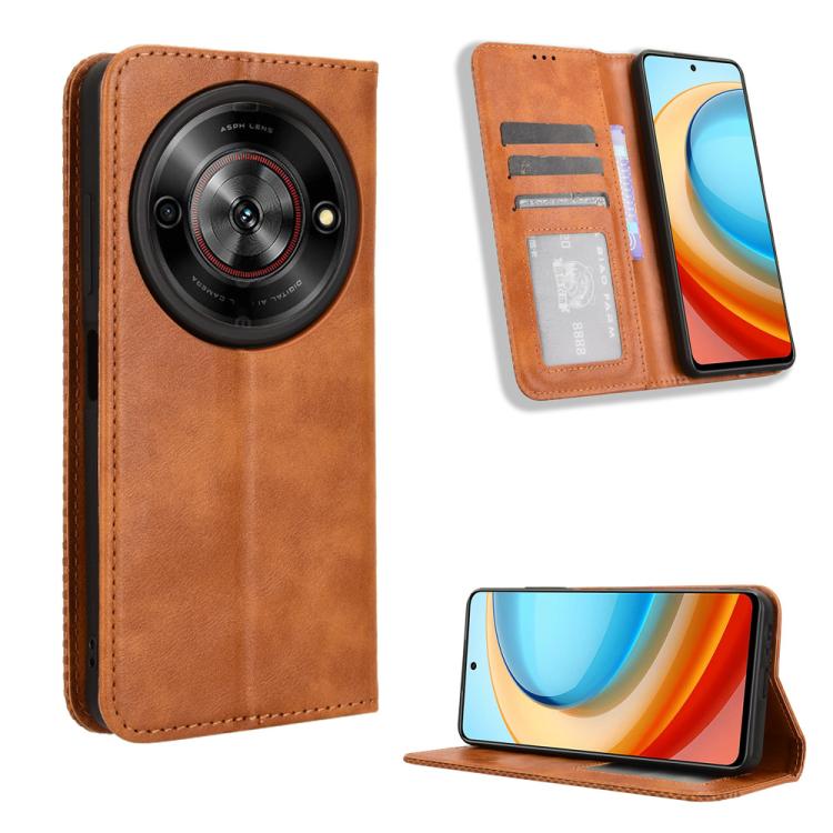 Custodia per telefono in pelle con trama retrò con fibbia magnetica, For ZTE Blade A35 Lite, For ZTE Blade V70 4G, For ZTE nubia Red Magic 10 Pro / 10 Pro+, For ZTE Blade V60 Design, For ZTE Blade A75 5G, For ZTE Blade A75 4G