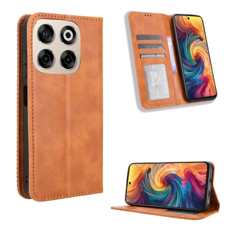 Custodia per telefono in pelle con trama retrò con fibbia magnetica, For ZTE Blade A35 Lite, For ZTE Blade V70 4G, For ZTE nubia Red Magic 10 Pro / 10 Pro+, For ZTE Blade V60 Design, For ZTE Blade A75 5G, For ZTE Blade A75 4G