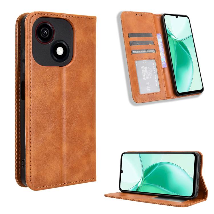 Custodia per telefono in pelle con trama retrò con fibbia magnetica, For ZTE Blade A56 4G, For ZTE nubia Neo 3 5G, For ZTE nubia Red Magic 10 Air, For ZTE Blade A35e Z2466, For ZTE nubia Neo 3 GT 5G, For ZTE nubia Focus 2 Ultra 5G