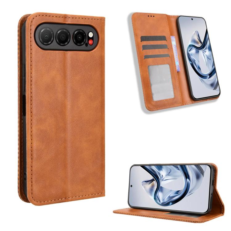 Custodia per telefono in pelle con trama retrò con fibbia magnetica, For ZTE nubia Air, For ZTE nubia Z80 Ultra, For ZTE nubia RedMagic 11 Pro / 11 Pro+, For ZTE Blade A76 4G, For ZTE Blade A76 5G, For ZTE Blade A36 4G