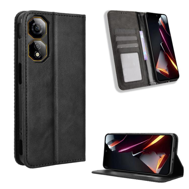 Custodia per telefono in pelle con trama retrò con fibbia magnetica, For ZTE nubia Neo 2, For ZTE Blade A34, For ZTE Libero 5G IV, For ZTE nubia Z60 Ultra, For ZTE Blade A54, For ZTE Blade A73 4G