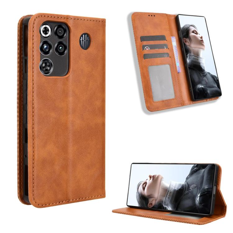 Custodia per telefono in pelle con trama retrò con fibbia magnetica, For ZTE nubia Air, For ZTE nubia Z80 Ultra, For ZTE nubia RedMagic 11 Pro / 11 Pro+, For ZTE Blade A76 4G, For ZTE Blade A76 5G, For ZTE Blade A36 4G