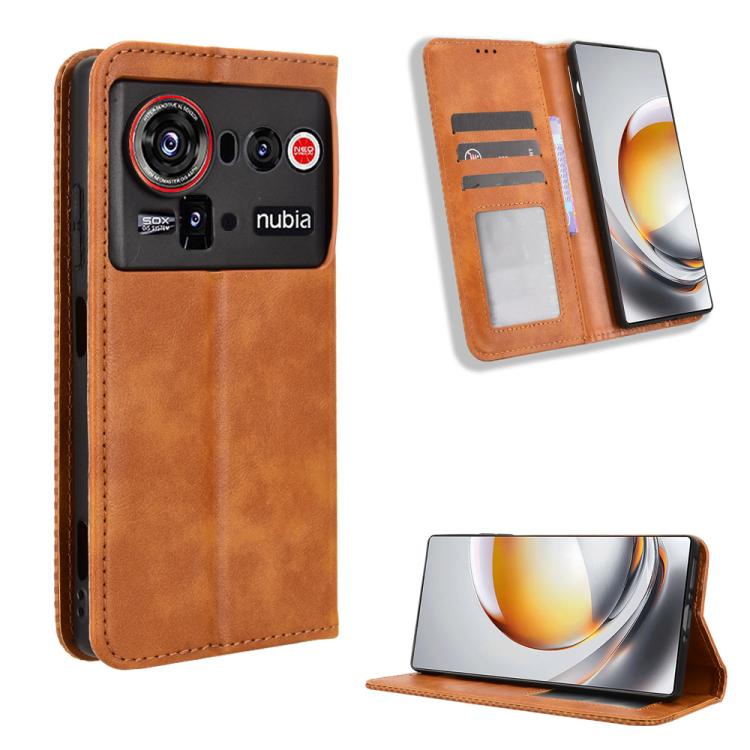 Custodia per telefono in pelle con trama retrò con fibbia magnetica, For ZTE nubia Air, For ZTE nubia Z80 Ultra, For ZTE nubia RedMagic 11 Pro / 11 Pro+, For ZTE Blade A76 4G, For ZTE Blade A76 5G, For ZTE Blade A36 4G