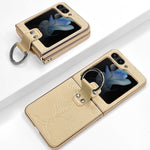 Custodia per telefono in pelle goffrata elettrolitica con anello, For Samsung Galaxy Z Flip5, For Samsung Galaxy Z Flip4