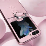 Custodia per telefono in pelle goffrata elettrolitica con anello, For Samsung Galaxy Z Flip5, For Samsung Galaxy Z Flip4