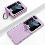 Custodia per telefono in pelle goffrata elettrolitica con anello, For Samsung Galaxy Z Flip5, For Samsung Galaxy Z Flip4