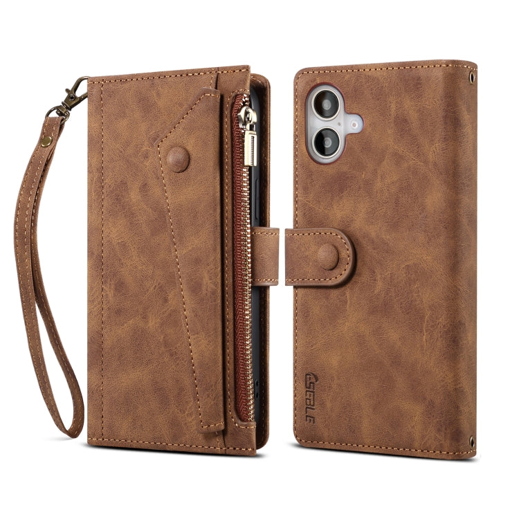 ESEBLE Custodia per cellulare in pelle RFID retro smerigliata, For iPhone 17e / 16e, For iPhone 16 Pro Max, For iPhone 16 Pro, For iPhone 16 Plus, For iPhone 16, For iPhone 15 Pro Max