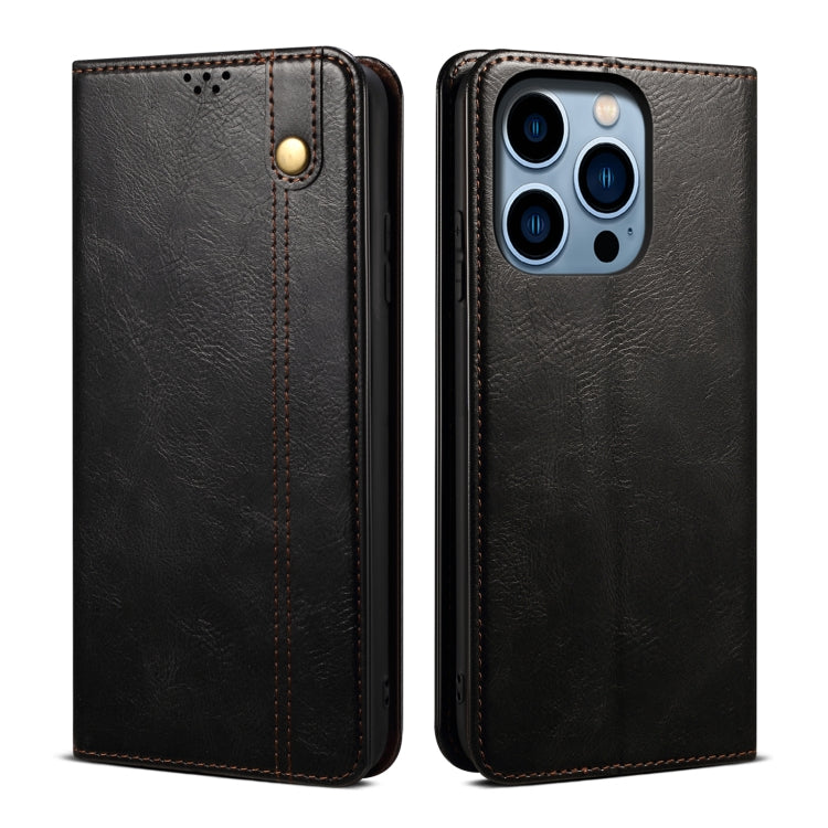 Custodia per telefono in pelle con trama di cavallo pazzo in cera d'olio, For iPhone 15 Pro, For iPhone 15 Plus, For iPhone 15