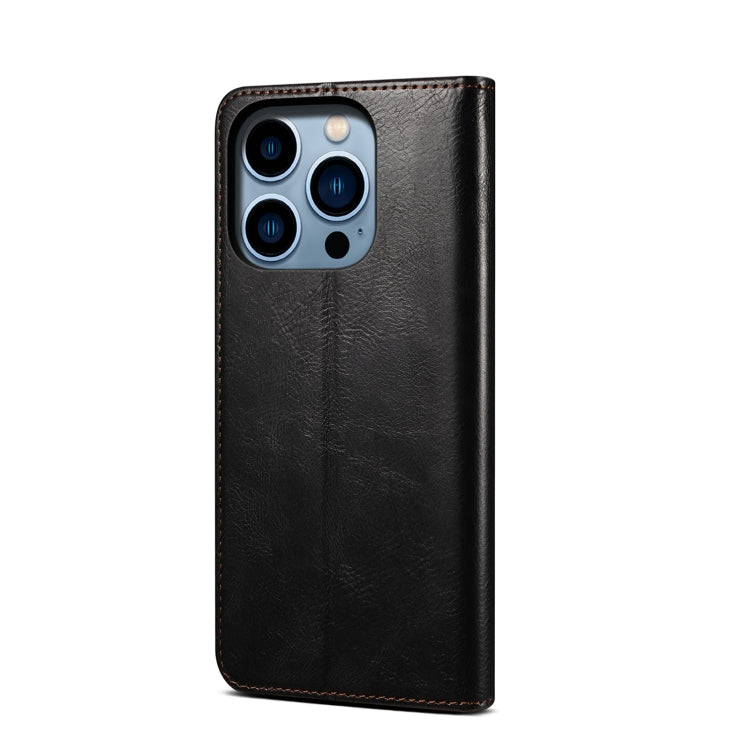 Custodia per telefono in pelle con trama di cavallo pazzo in cera d'olio, For iPhone 15 Pro, For iPhone 15 Plus, For iPhone 15